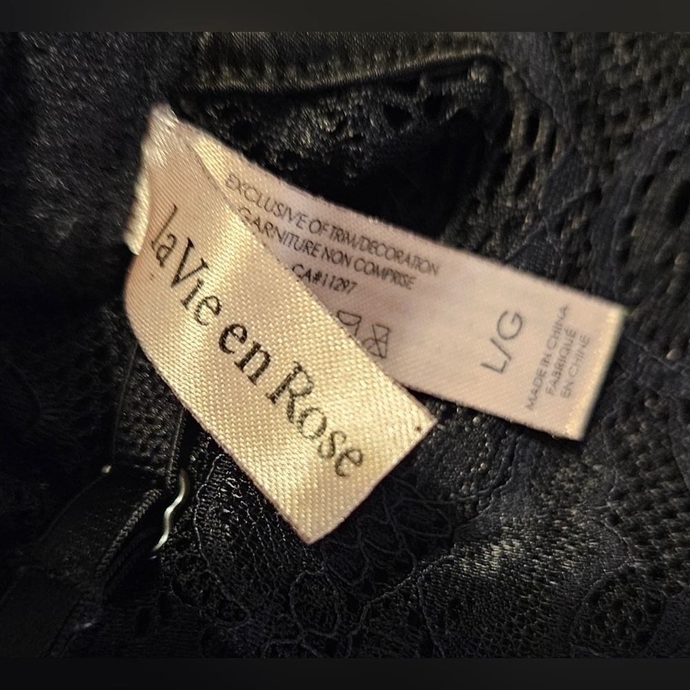 La Vie En Rose Black Lace Babydoll Chemise Womens Large Sheer Mesh - Picture 11 of 14